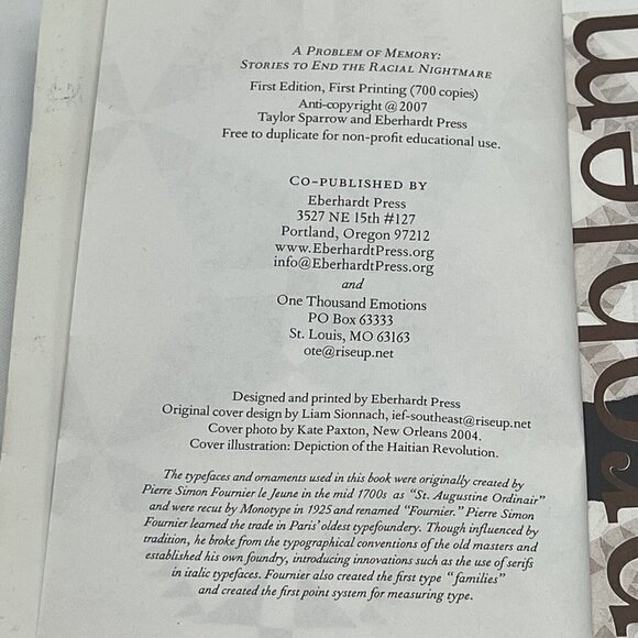 A Problem on Memory Stories to End Racial Nightmare Taylor Sparrow First Edition - Picture 3 of 5